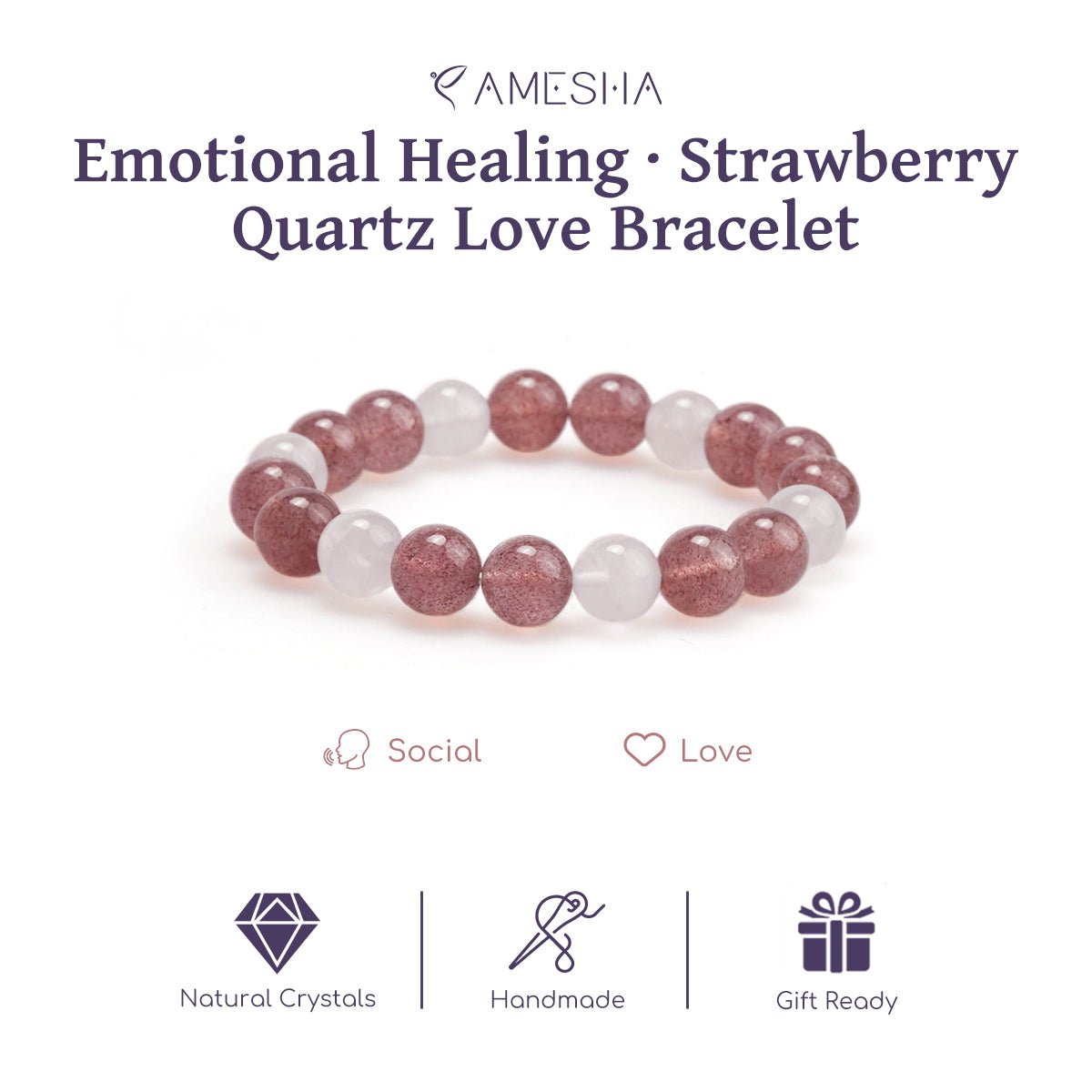 Beaded love bracelet with pale pink and clear round stones