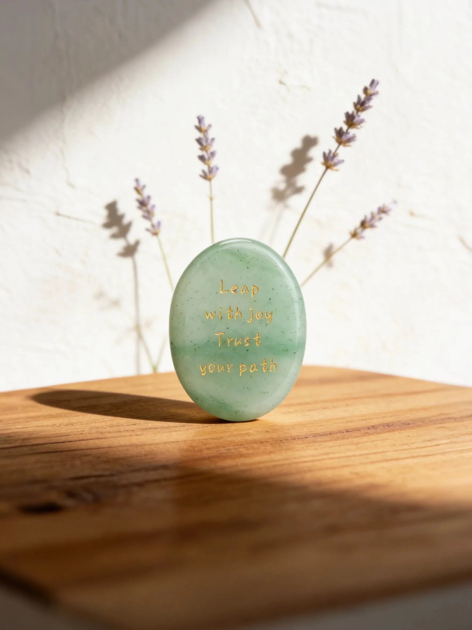 Green oval Aventurine stone with engraved message