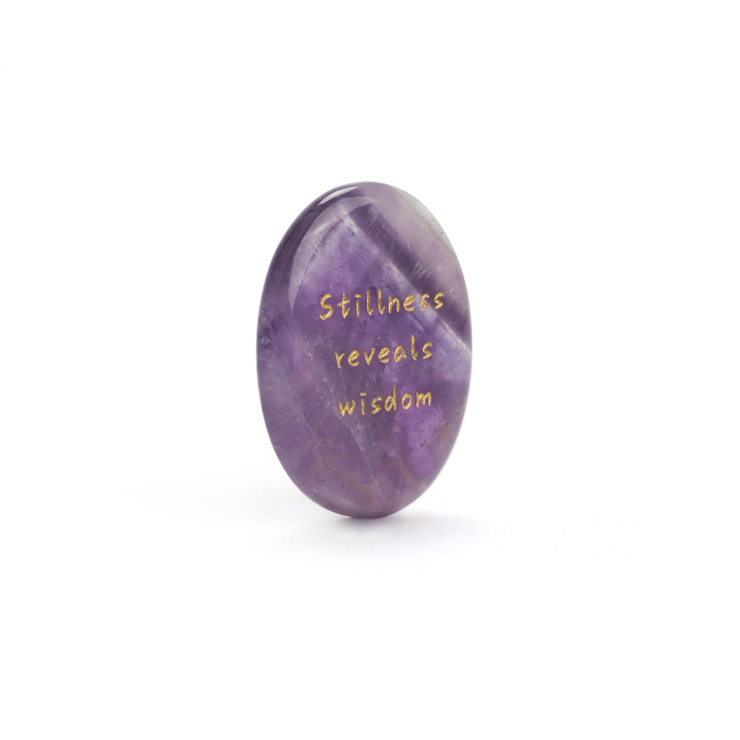 Amethyst insight stone, oval purple with âstillness reveals wisdomâ engraving