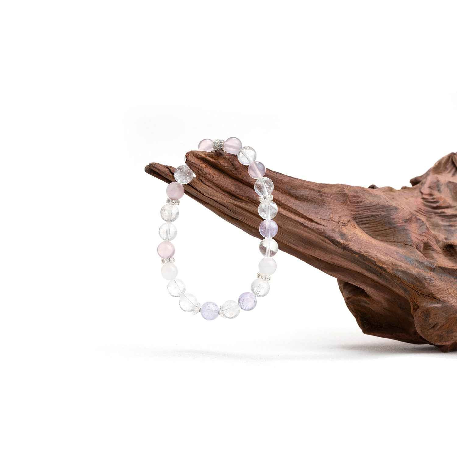 Crystal bead bracelet with clear, pastel lavender and pink round beads