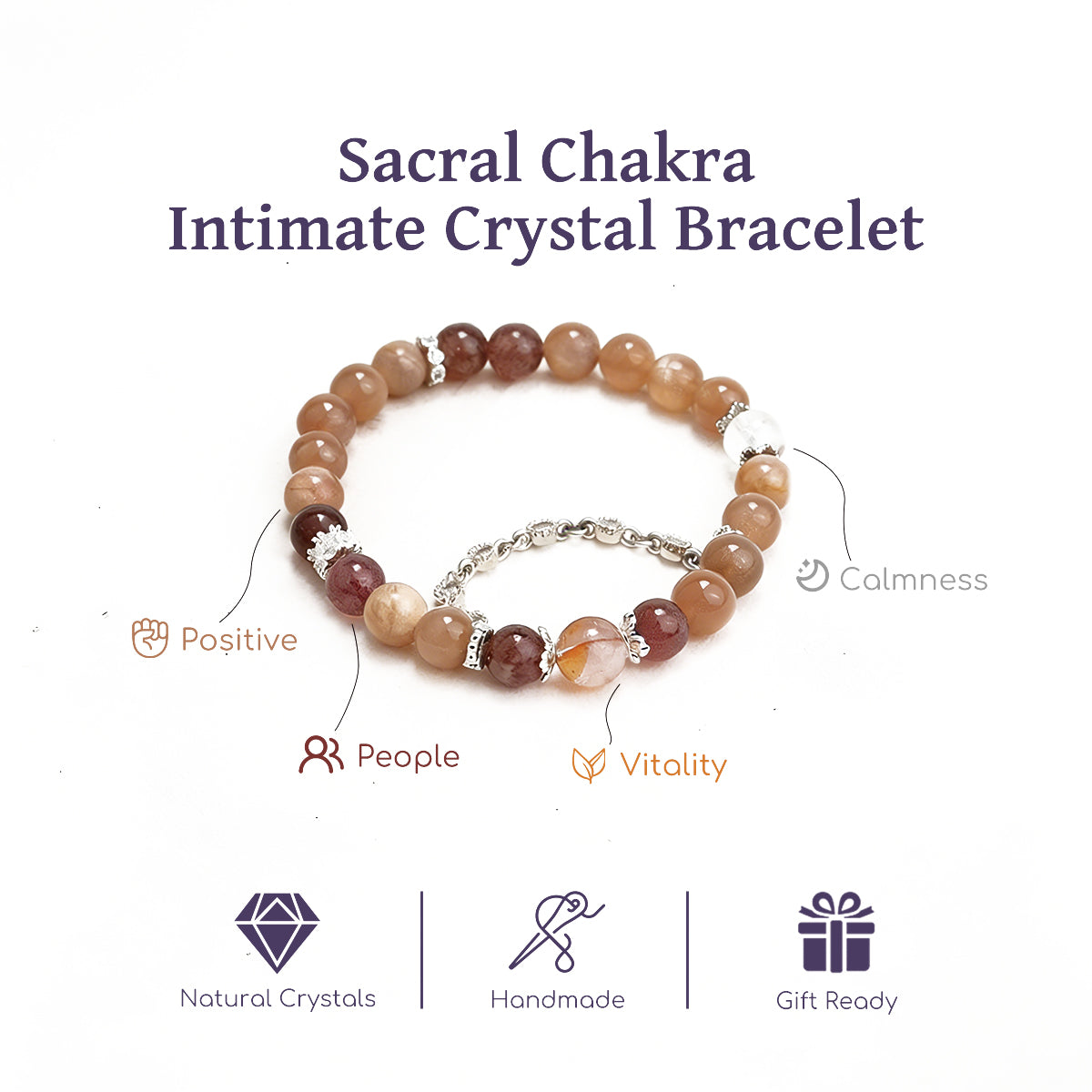 Beaded crystal bracelet with peach, rose, and burgundy stones and silver-tone chain detail