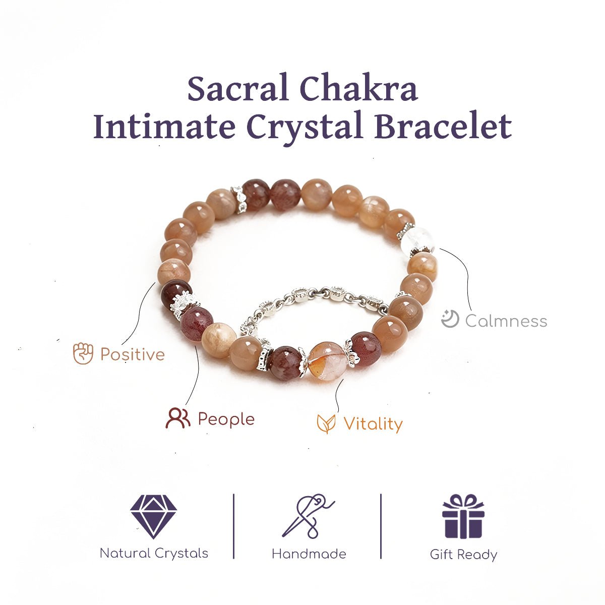 Crystal bracelet featuring peach and rose beads with silver charm and adjustable chain