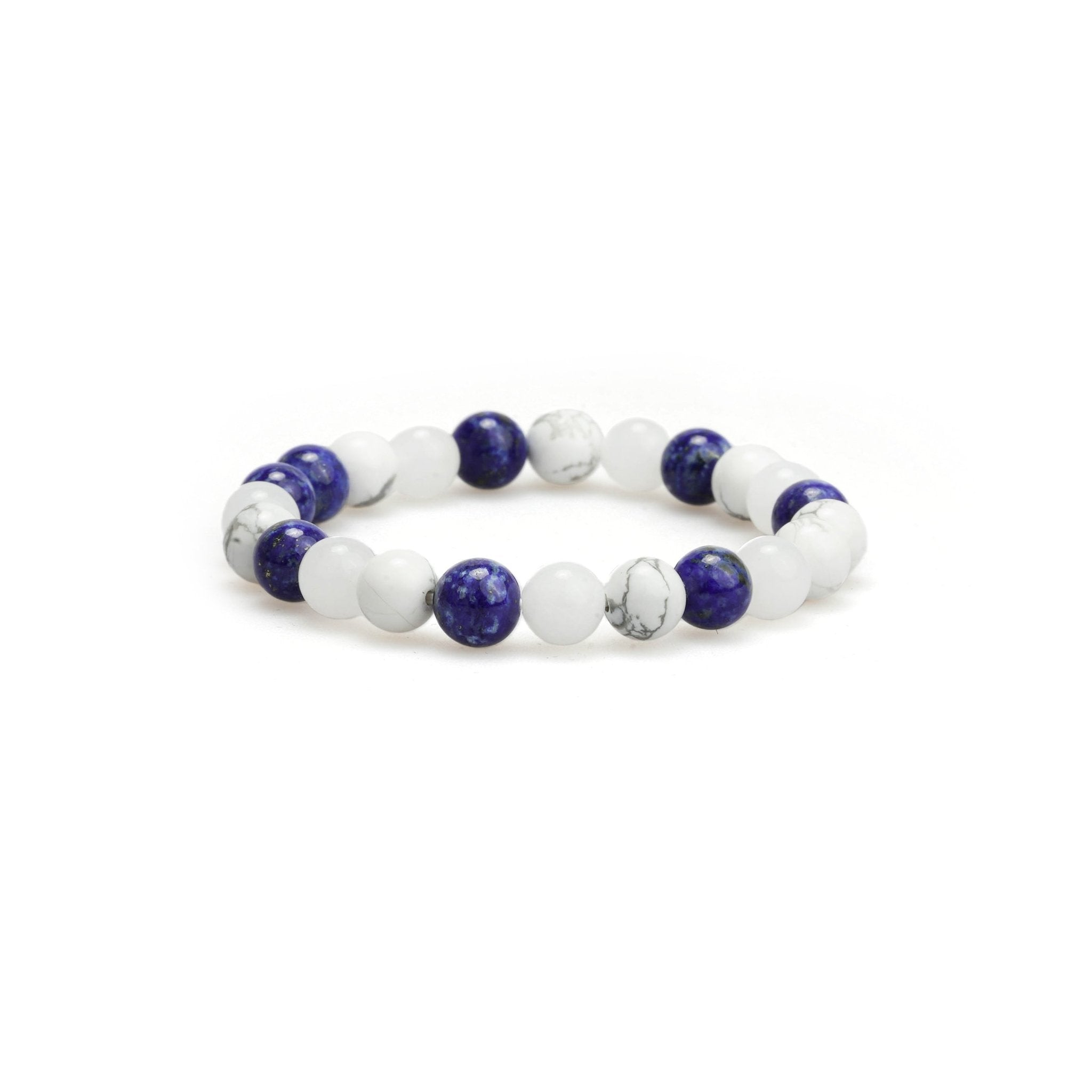 Beaded crystal bracelet with white and dark blue round stones