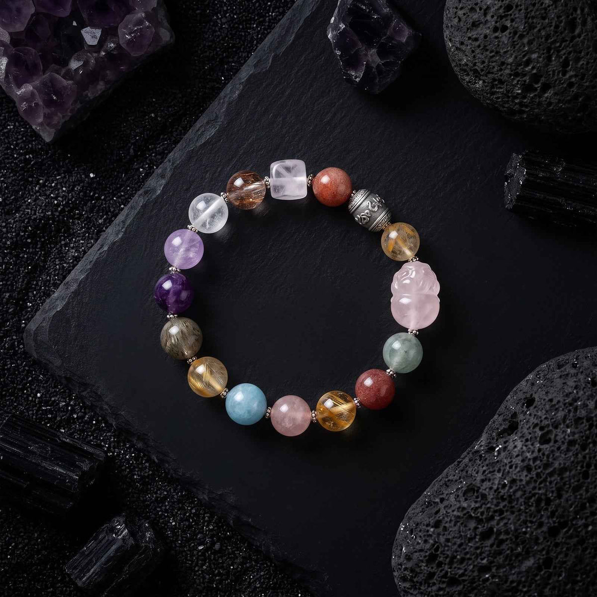 Multi-Gem Harmony · Six-Syllable Mantra Crystal Bracelet