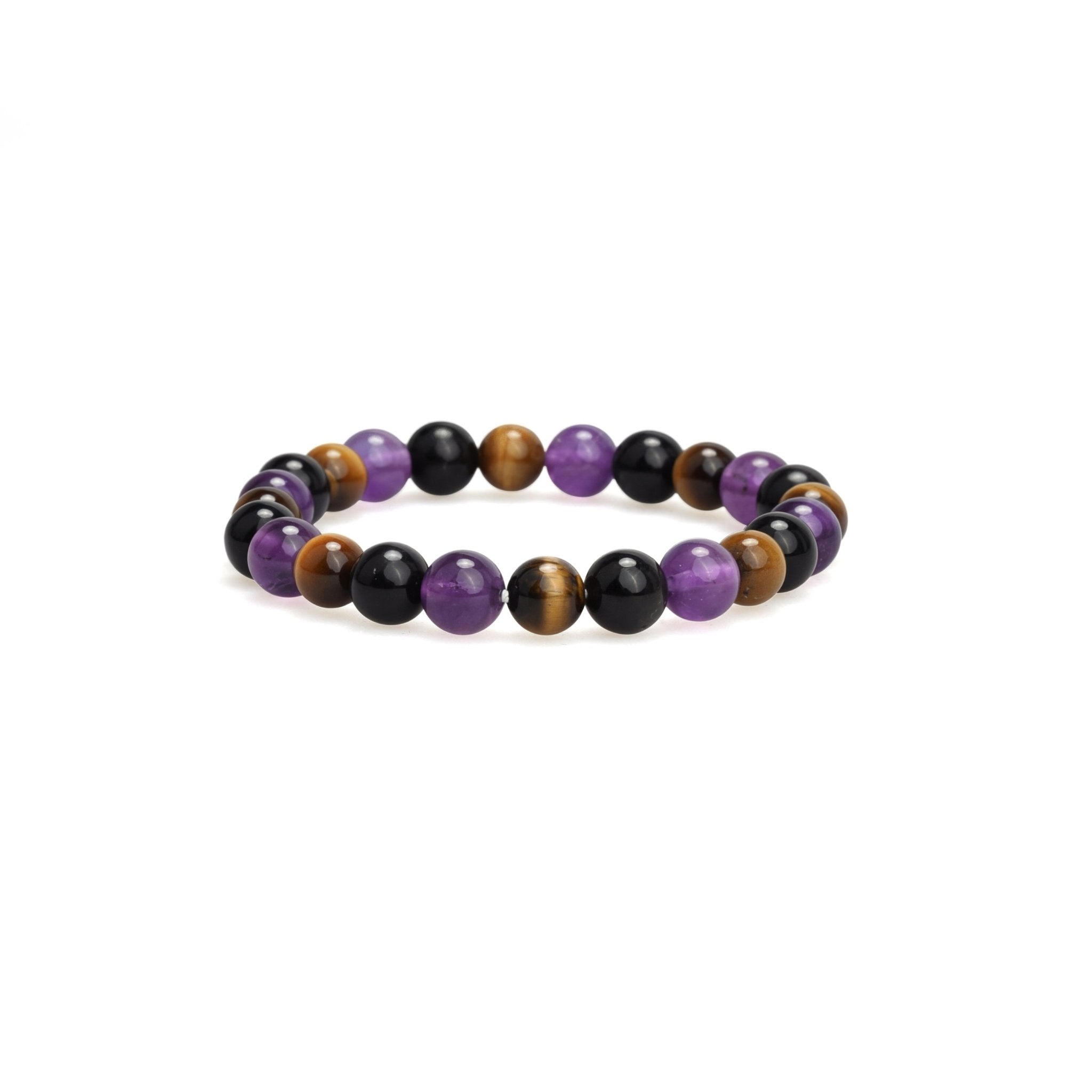 Crystal bead bracelet with black, purple, and brown round stones