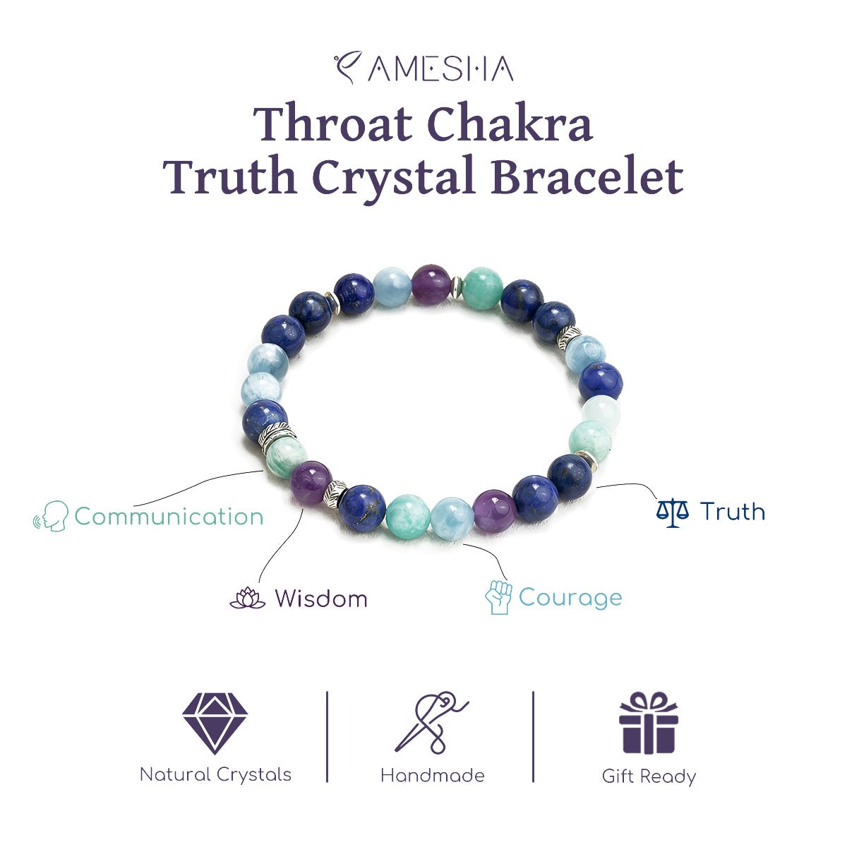Multicolor chakra crystal bead bracelet with small round blue, light blue, purple and green stones