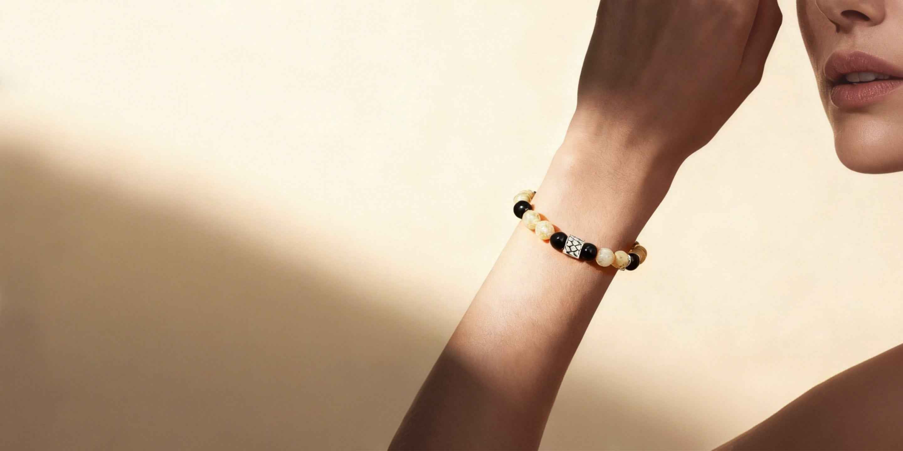 Amesha Energy Healing Crystal Jewelry - Elegant bracelet with yellow and black gemstones for Solar Plexus balance