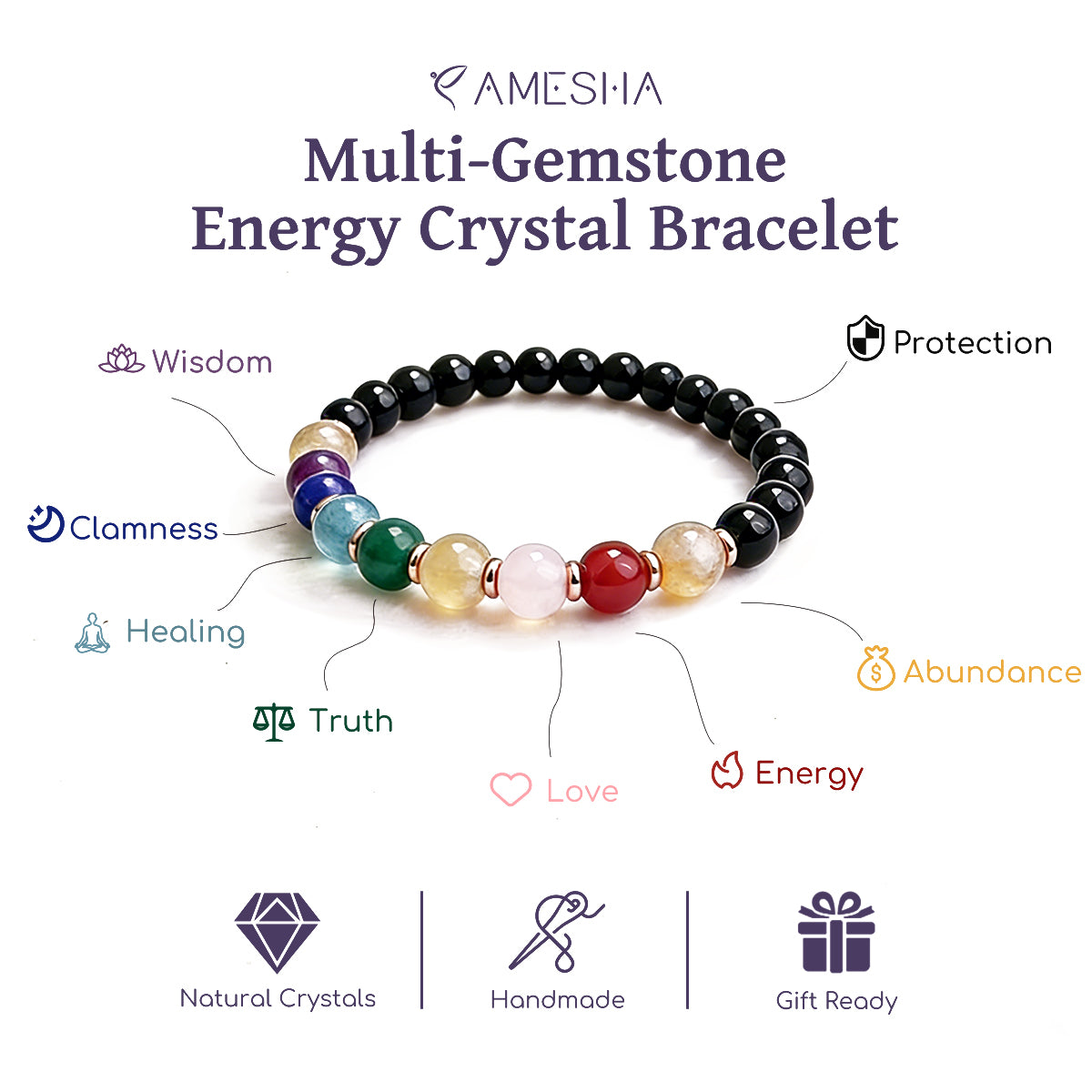 Pulsera de cristal energético con múltiples piedras preciosas