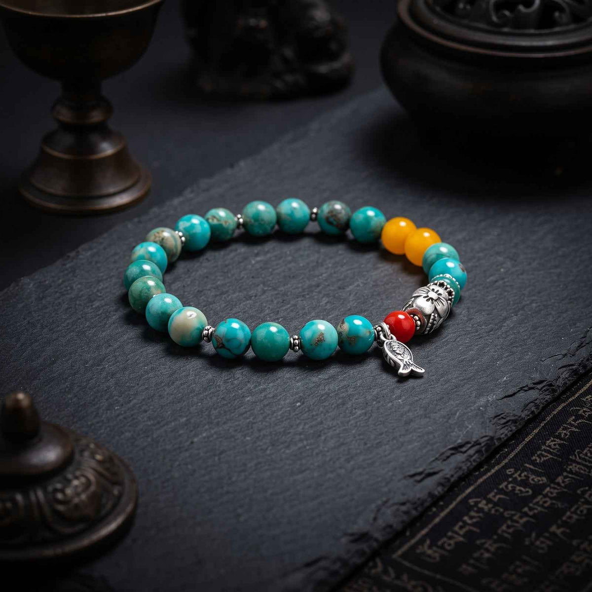 Mountain Blessings · Turquoise & Amber Bracelet