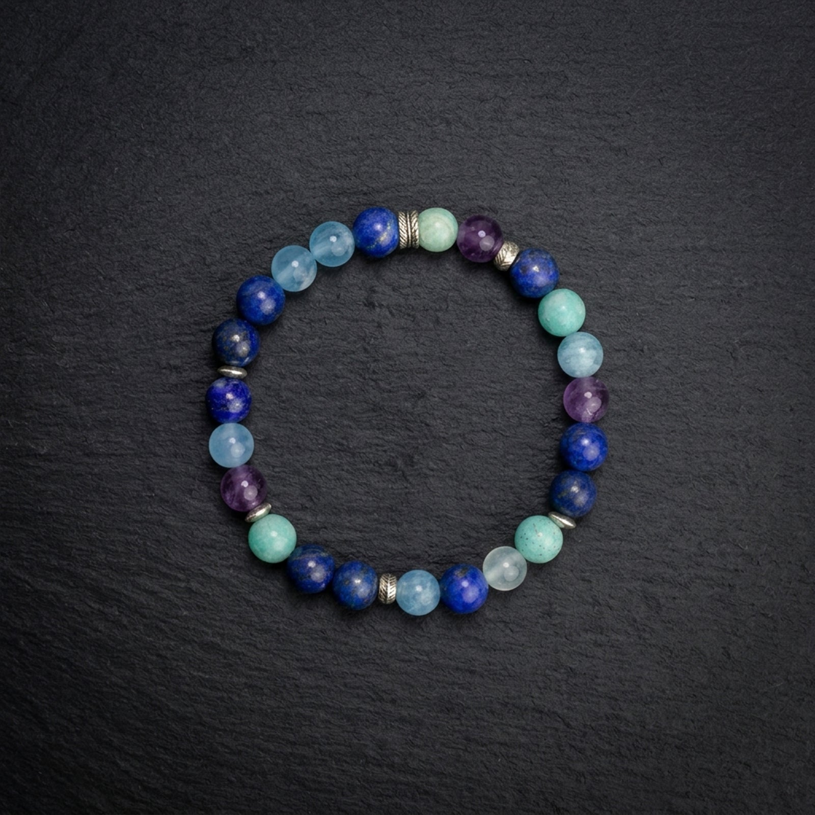 Multicolor crystal beaded bracelet with blue, purple, and aqua stones
