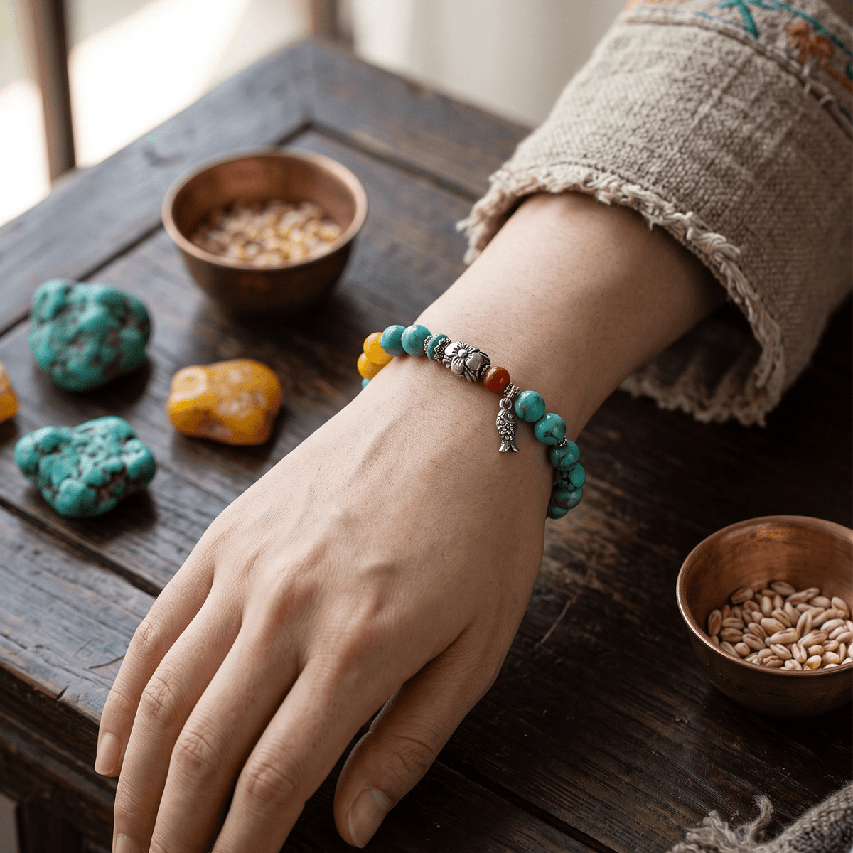 Mountain Blessings · Turquoise & Amber Bracelet