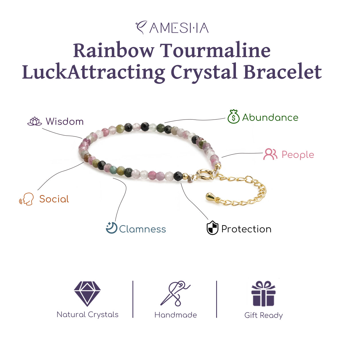 Rainbow Tourmaline LuckAttracting Crystal Bracelet