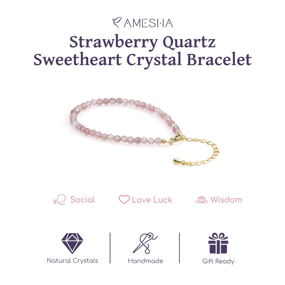 Quartz bead bracelet with pink stones and gold toggle clasp with dangling charm