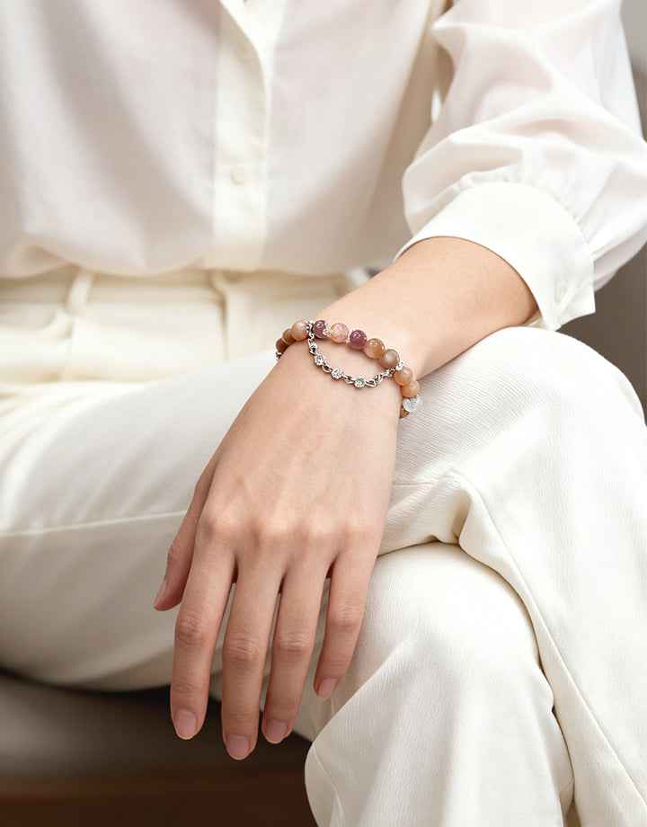 Amesha Energy Sacral Chakra Intimate Crystal Bracelet - Layered design with White Azeztulite and pink gemstones for emotional bonding