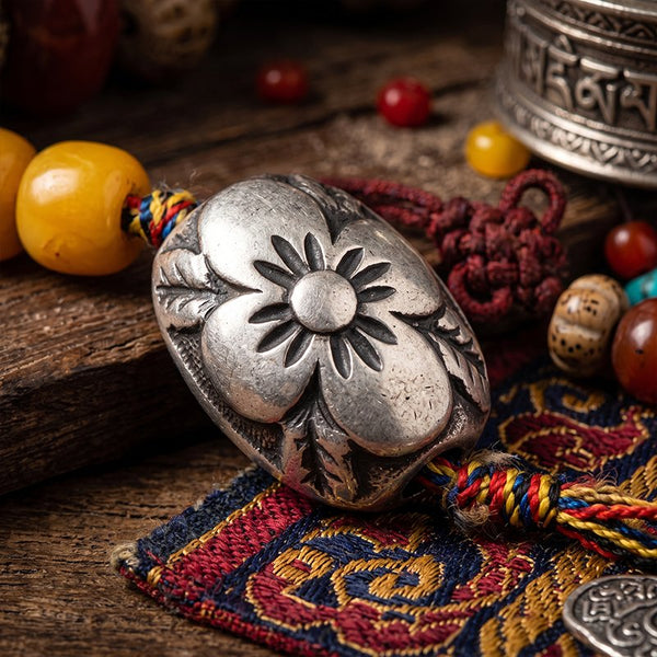 Hand-Carved S925 Tibetan Silver Lotus Bead
